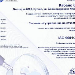 Система за управление на качаство ISO 9001:2008 на Кабано ООД